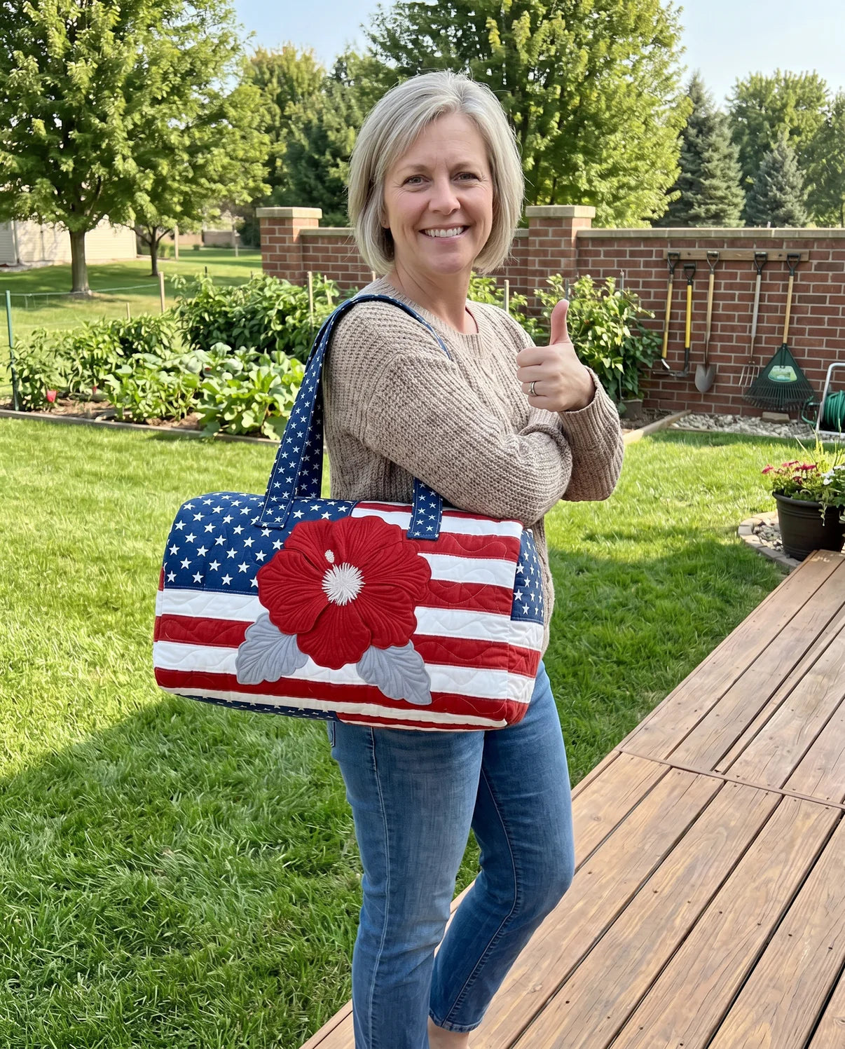 Handmade Quilted USA Tote Bag